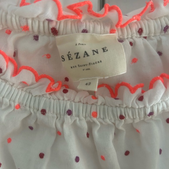 Sezane Women's Off-Shoulder White and Pink Top - Picture 3 of 6